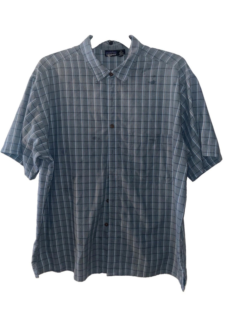 Patagonia Shirt Men xl plaid ss Button Up Seersucker  front pocket ploy cotton